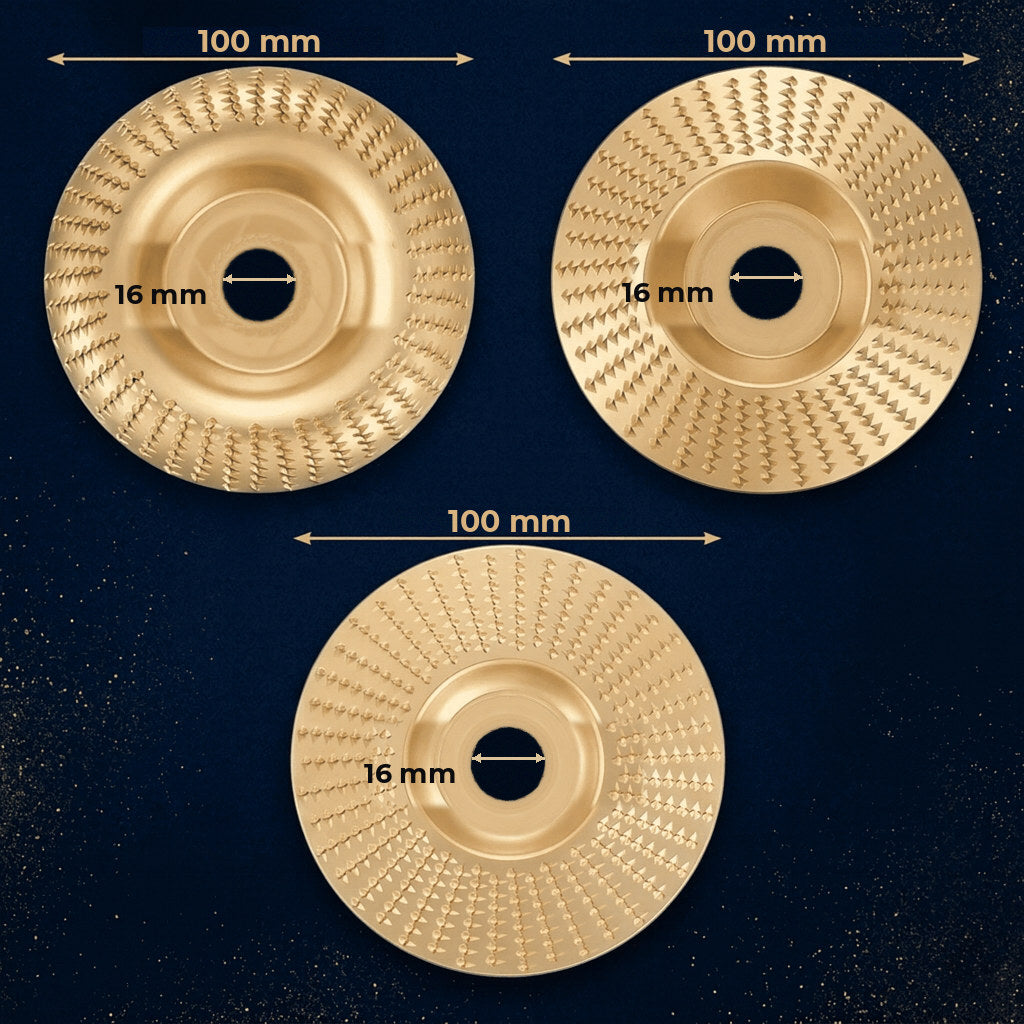 Maße: 100 mm Außendurchmesser und 16 mm Bohrung