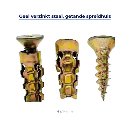 Grivex Spreizhülse und Schraube aus gelb verzinktem Stahl, 6 x 14 mm