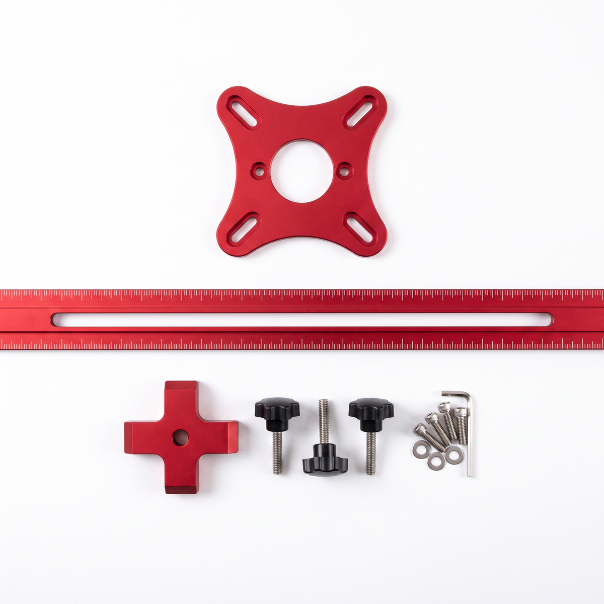 Was in der Ausführung Extra lang enthalten ist: Grundplatte, Arm 68 cm, Kantenblock und Befestigung